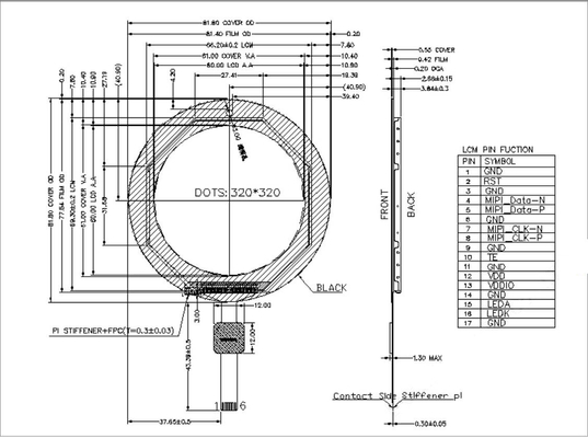 3.34 Inch Round LCD Panel, 320x320 17 PINS MIPI Interface 550cd/M2 Display