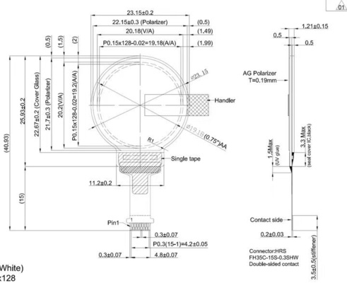 0.75inch 128x128 Round Oled Display Panel SSD1327 Small Oled Screen Connector 15pin SPI I2C Oled Panel