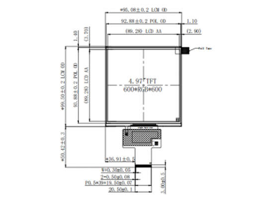 5 Inch Square Tft Display Module 600X600 DOTS 40 PINS MIPI Interface 1000 Nits