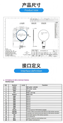 1.6 inch IPS TFT LCD Module with 400RGBx400 Resolution and RGB Interface