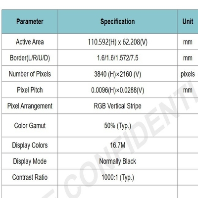 High Resolution 5 Inch TFT Module 3840*2160 Dots EDP Interface 500 Nits
