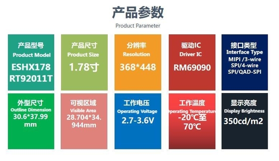 1.78 inç AMOLED LCD Ekranı 368 * 448 Çözünürlüklü QSPI Arayüzü Yüksek Kararlılık Yüksek Parlaklıklı Renkli Ekran