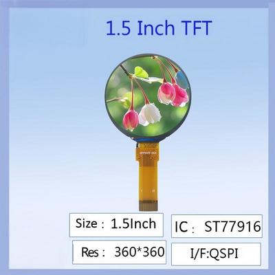 1.5 Inç Yuvarlak Renkli TFT LCD Ekran 360x360 Çözünürlük ST77916 Sürücü IC Akıllı Giyilebilir / DIY Elektronik Projeler / Endüstriyel Araç Panelleri İçin Yüksek Kararlı Geniş Görme Açısı