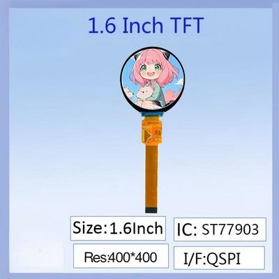1.6 İnç Yuvarlak IPS TFT LCD Ekran - 400x400 Yüksek Çözünürlük, ST77903 Sürücü IC'si, 16PIN Takılabilir Arayüz, Tam Renkli, Akıllı Giyilebilir Cihazlar/Endüstriyel Enstrümanlar/DIY Elektronik Projeler için Geniş İzleme Açısı